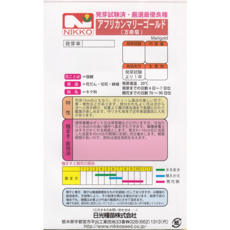 日光種苗 アフリカンマリーゴールド（万寿菊）のタネ［内容量:1L］【春】の画像