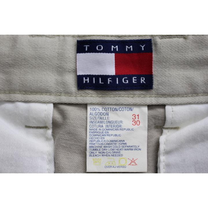 AL完売しました。 USA古着 トミー・ヒルフィガー W31 ロゴ 長ズボン ベージュ ボトムス ツータック 刺繍 インタック アメリカ古着 ボトムス、 パンツ