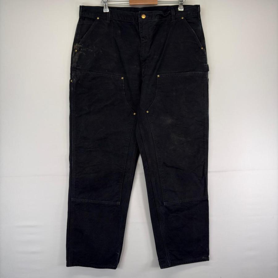 古着 カーハート Carhartt USA製 ダック パンツ ペインター ワンポイント ダブルニー 作業着 スパナポケット w42 L34  ブラック メンズ Carhartt（カーハート） 古着 Carhartt USA製 ダック パンツ