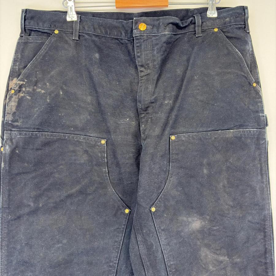 古着 カーハート Carhartt USA製 ダック パンツ ペインター ワンポイント ダブルニー 作業着 スパナポケット w42 L34  ブラック メンズ Carhartt（カーハート） 古着 Carhartt USA製 ダック パンツ