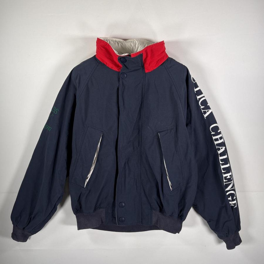 古着 90's/90年代 ノーティカ NAUTICA セーリングジャケット ビッグ刺繍ロゴ 収納付きフード L  ネイビー メンズ USA古着 90's/90年代 ノーティカ NAUTICA セーリングジャケット ビッグ