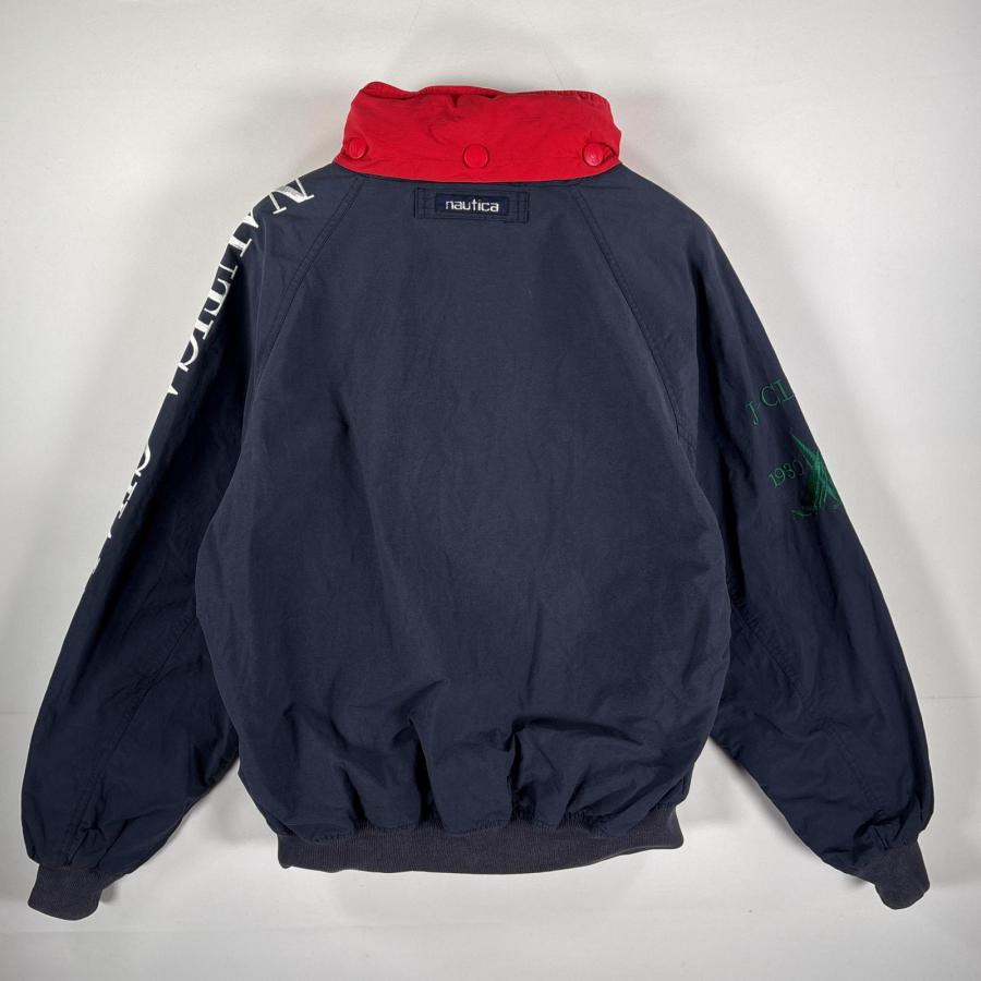 古着 90's/90年代 ノーティカ NAUTICA セーリングジャケット ビッグ刺繍ロゴ 収納フード付き 絞り調整可 M ベージュ ネイビー メンズ USA古着 90's/90年代 ノーティカ NAUTICA セーリングジャケット ビッグ