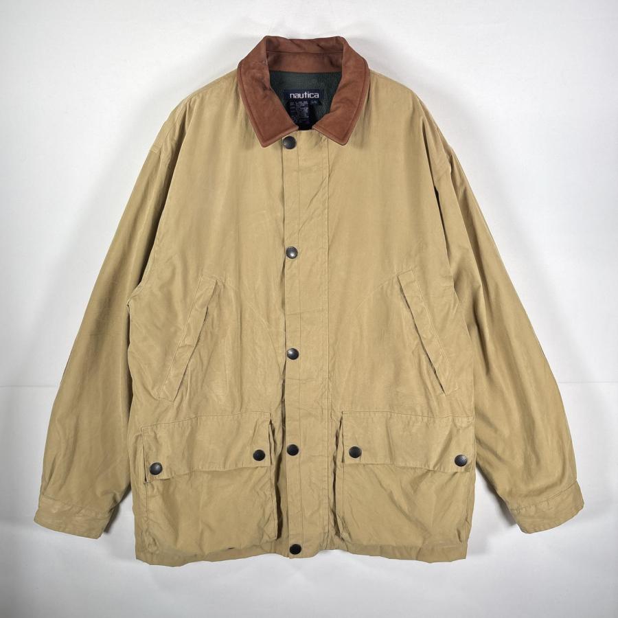 古着 90's/90年代 ノーティカ NAUTICA カバーオール ハンティングジャケット エルボーパッチ L  ベージュ メンズ USA古着 90's/90年代 ノーティカ NAUTICA カバーオール ハンティング