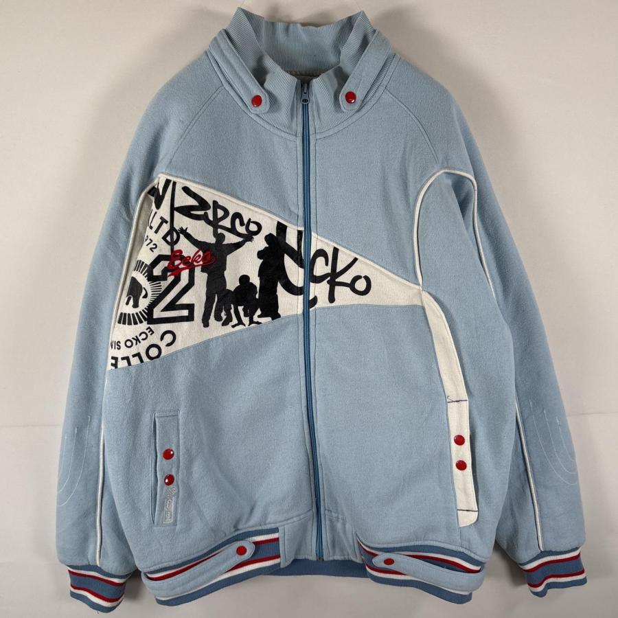 古着  ecko unltd スウェットスタジャン フルジップ ヒップホップ 大きいサイズ ロゴプリント刺繍 XXL  水色 メンズ 古着 ecko unltd スウェットスタジャン フルジップ ヒップホップ