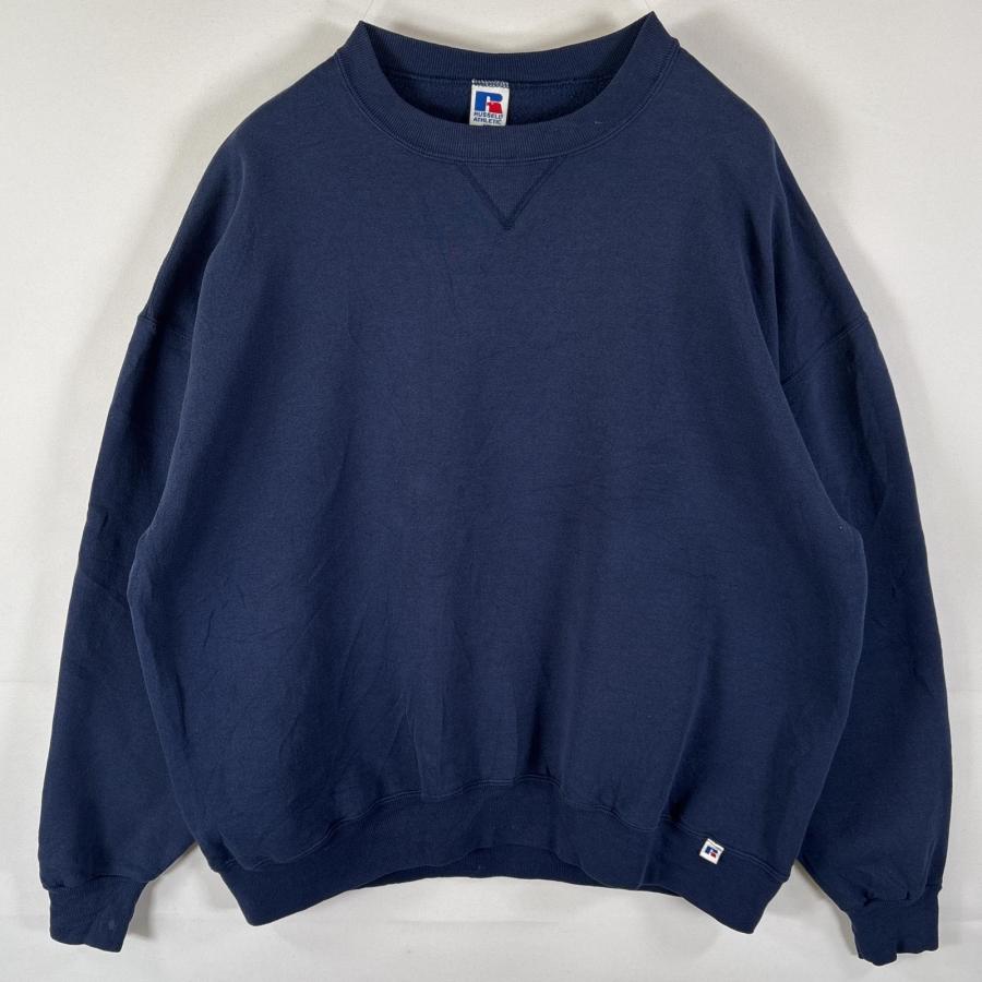 古着 90's/90年代 ラッセル Russell USA製 スウェット トレーナー クルーネック 大きいサイズ 無地 単色 前V XXL  ネイビー メンズ 古着 90's/90年代 ラッセル Russell USA製 スウェット トレーナー