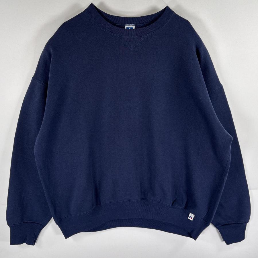 古着 90's/90年代 ラッセル Russell USA製 スウェット トレーナー 無地 前Vガゼット クルーネック 大きいサイズ 3X  ネイビー メンズ 古着 90's/90年代 ラッセル Russell USA製 スウェット トレーナー 無地