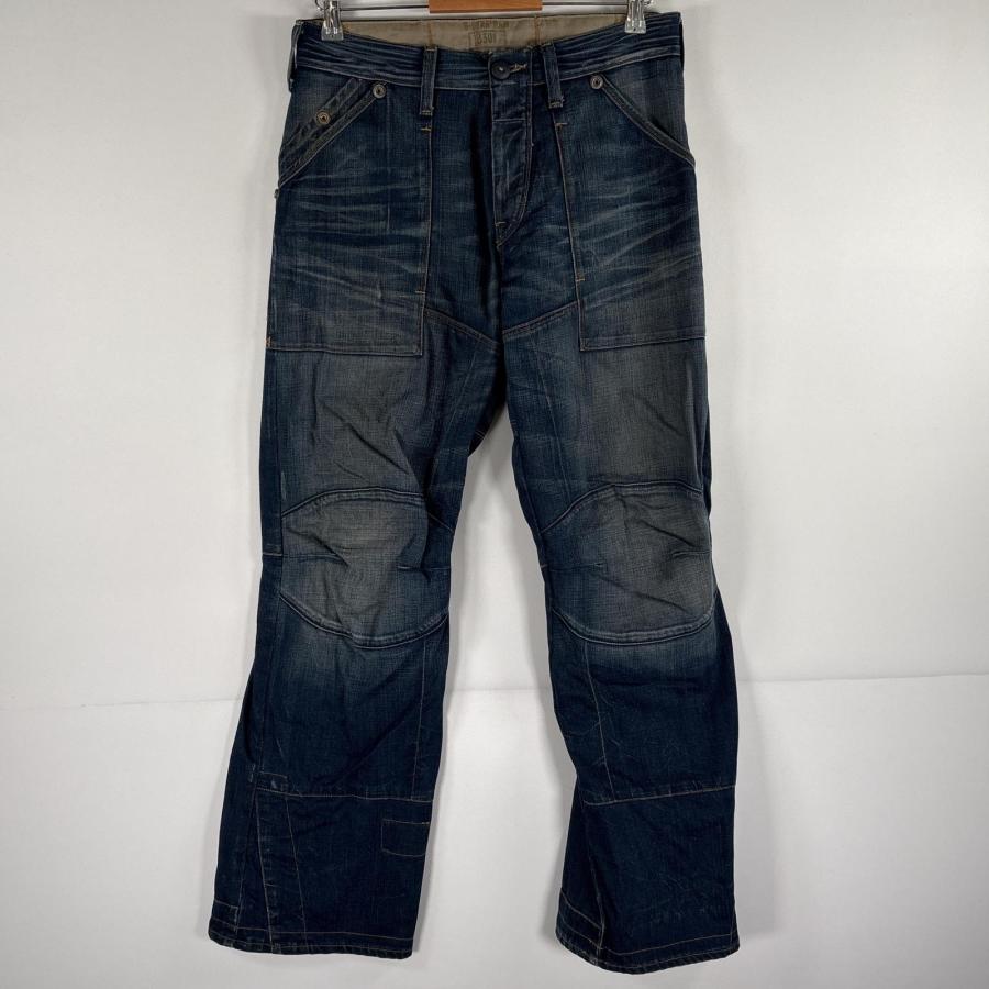古着 ジースターロゥ G-STAR RAW デニムパンツ デニム ベイカーパンツ ボタンフライ ダメージ加工 ヒゲ 色落ち w31 L32  ブルー メンズ 古着 ジースターロゥ G-STAR RAW デニムパンツ デニム ベイカーパンツ