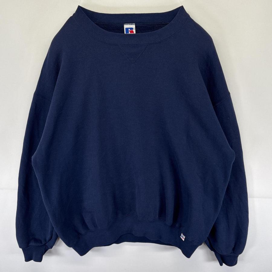 古着 90's/90年代 ラッセル Russell USA製 スウェット トレーナー プルオーバー 無地 前Vガゼット 大きいサイズ XXL  ネイビー メンズ 古着 90's/90年代 ラッセル Russell USA製 スウェット トレーナー プル
