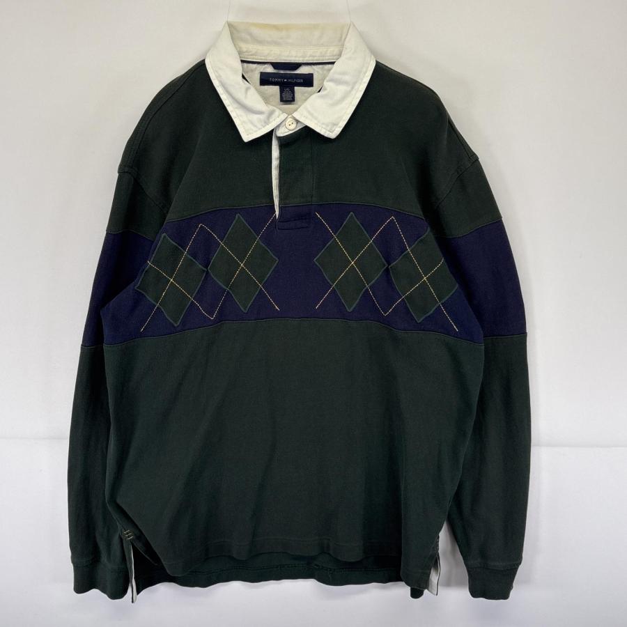 90s　トミーヒルフィガー長袖ラガーシャツ オーバーサイズ　ポロシャツ 古着 トミーヒルフィガー TOMMY HILFIGER 長袖 ラガーシャツ