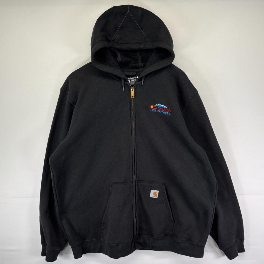 じ*ん様 希少　カーハート　フルジップパーカー　L 黒　企業ロゴ　厚手 希少 カーハート フルジップパーカー L 黒 企業ロゴ 厚手 CARHARTT】袖