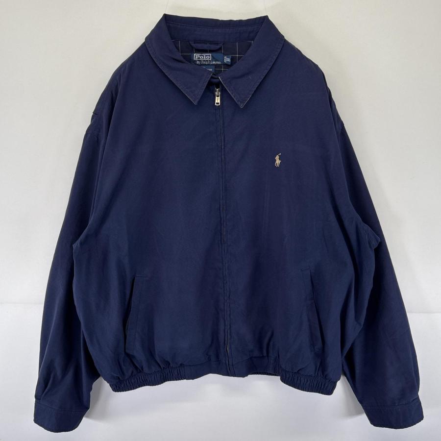 古着 ポロバイラルフローレン Polo by Ralph Lauren スウィングトップジャケット ナイロン ワンポイントロゴ刺繍 XXL  ネイビー メンズ 古着 ポロバイラルフローレン Polo by Ralph Lauren スウィングトップ