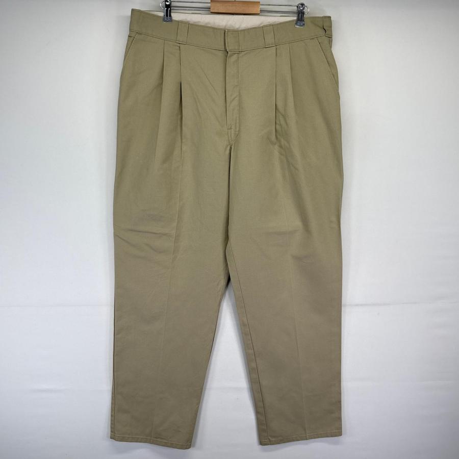 古着 ディッキーズ Dickies USA製 ワークパンツ ワンポイントロゴ 長ズボン 大きいサイズ チノパン テーパード ツータック  ベージュ系 メンズ Dickies（ディッキーズ） 古着 Dickies USA製 ワークパンツ ワン