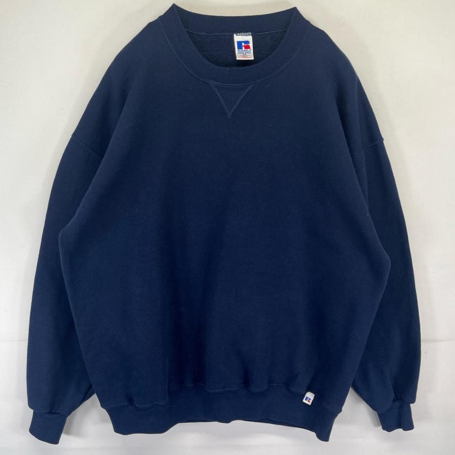 古着 90s/90年代 ラッセル Russell USA製 スウェット トレーナー プルオーバー 無地 前Vガゼット 大きいサイズ XXL  ネイビー メンズ 古着 90's/90年代 ラッセル Russell スウェット トレーナー 前V 無地