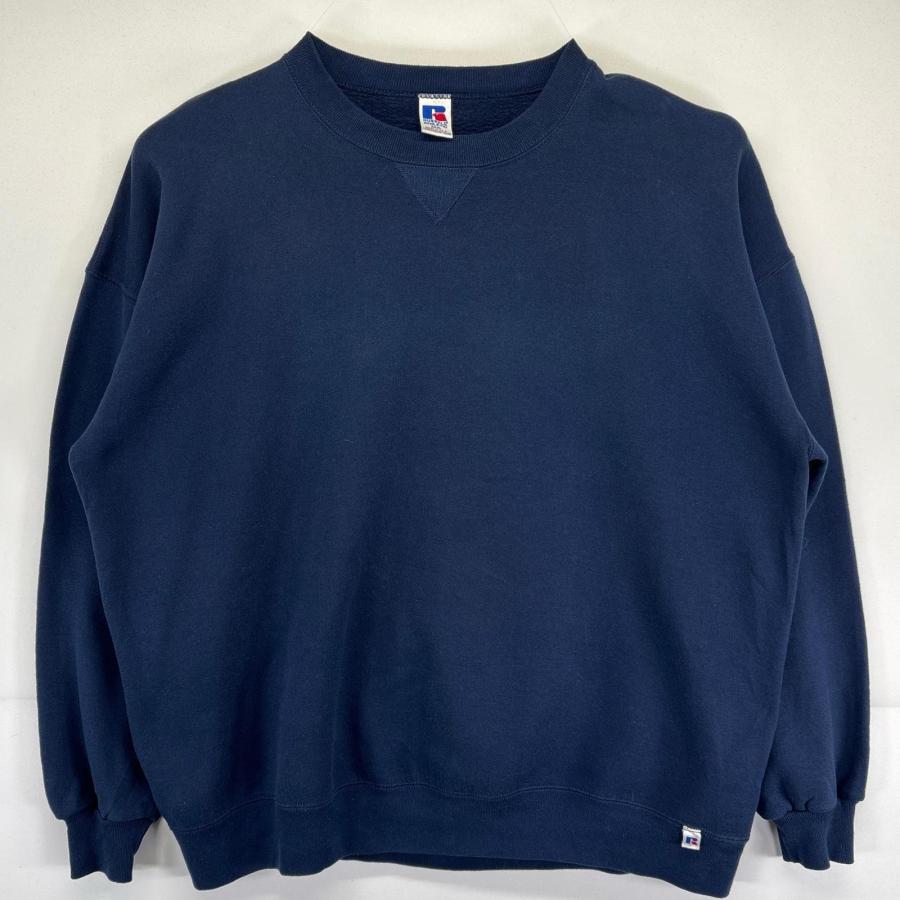 古着 90s/90年代 ラッセル Russell USA製 スウェット クルーネック 大きいサイズ トレーナー 無地 ワンポイントロゴ 3XL  ネイビー 古着 90's/90年代 ラッセル Russell USA製 スウェット クルーネック