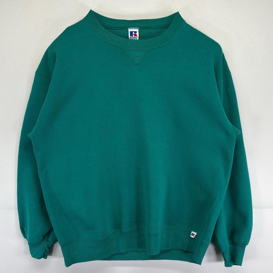 古着 90s/90年代 ラッセル Russell USA製 スウェット 大きいサイズ 無地 クルーネック トレーナー 大きいサイズ 2XL  グリーン系 古着 90's/90年代 ラッセル Russell USA製 スウェット 大きいサイズ