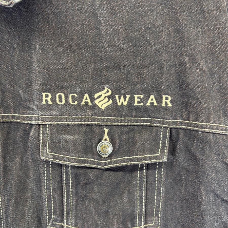 古着 ロカウェア Roca wear デニムジャケット 大きいサイズ ロゴ刺繍 Gジャン フェード ストリート 2XL  ブラック メンズ 古着 ロカウェア Roca wear デニムジャケット 大きいサイズ ロゴ刺繍 G