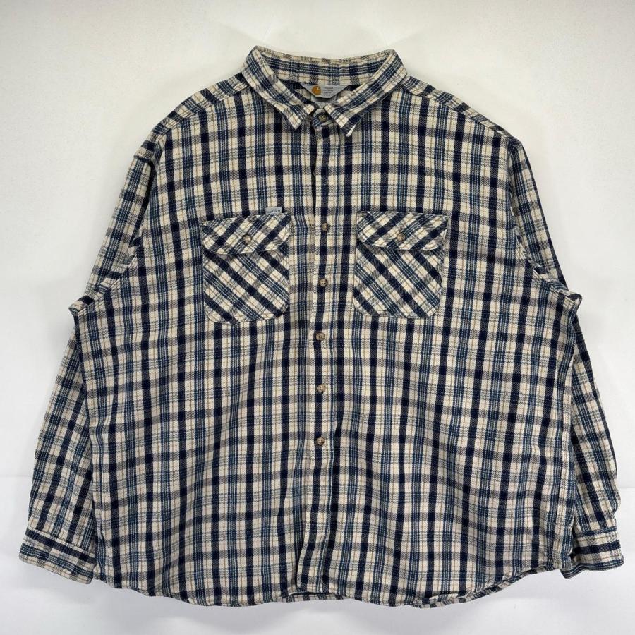 90s 00s カーハート ビンテージヘビーネルシャツ 白黒グレー サイズXL Carhartt（カーハート） 古着 90's/90年代 Carhartt USA製 長袖シャツ