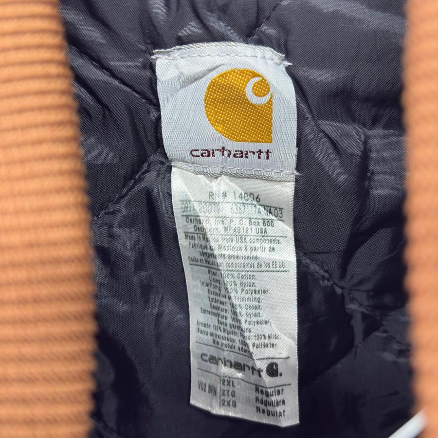 古着 カーハート Carhartt ベスト 大きいサイズ ダック地 フルジップ 中綿 ワーク ワンポイントロゴ 2XL  ブラウン系 メンズ Carhartt（カーハート） 古着 ベスト 大きいサイズ ダック地