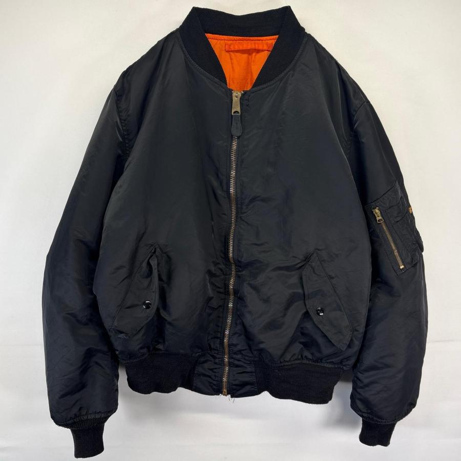 XL★ALPHA★MA-1 フライトジャケット★ボンバー★ブラック★USA古着 古着 アルファ USA製 ナイロンジャケット MAー1ジャケット フライト