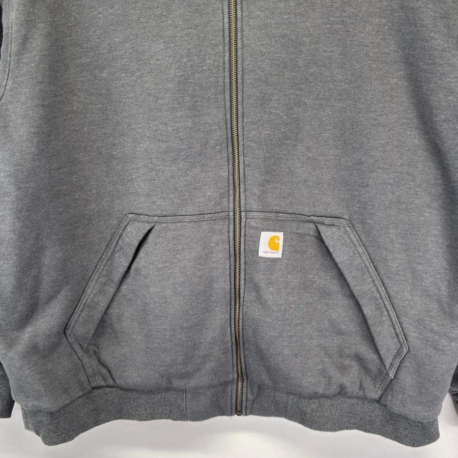 古着 カーハート Carhartt パーカー 大きいサイズ 裏地ボアフリース フルジップ ワンポイントロゴ 2XL  グレー系 メンズ Carhartt（カーハート） 古着 パーカー 大きいサイズ 裏地ボアフリース