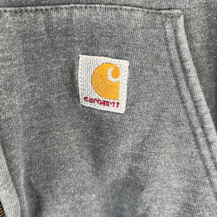古着 カーハート Carhartt パーカー フルジップ スウェット ヘビーウェイト 厚手 ワンポイントロゴ 2XL  ダークグレー系 メンズ Carhartt（カーハート） 古着 パーカー フルジップ スウェット