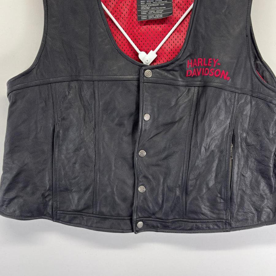 古着 ハーレーダビッドソン HARLEY DAVIDSON ベスト レザー 刺繍ロゴ