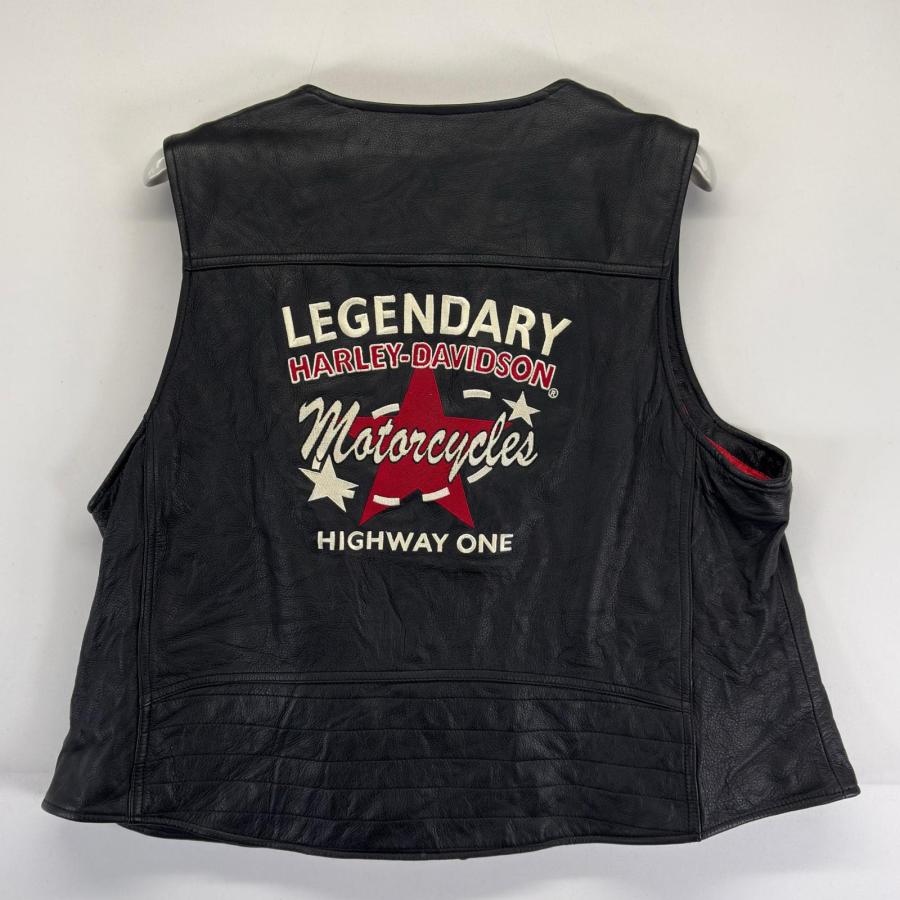 古着 ハーレーダビッドソン HARLEY DAVIDSON ベスト レザー 刺繍ロゴ