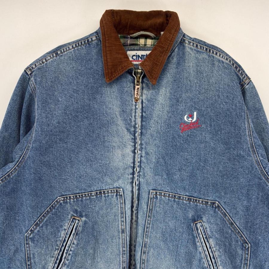 古着 シンタス CINTAS デニムジャケット 大きいサイズ スウィングトップ 中綿 裏地チェック ワークジャケット 2XL  ブルー系 メンズ 古着 シンタス CINTAS デニムジャケット 大きいサイズ スウィング