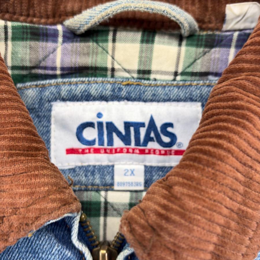 古着 シンタス CINTAS デニムジャケット 大きいサイズ スウィングトップ 中綿 裏地チェック ワークジャケット 2XL  ブルー系 メンズ 古着 シンタス CINTAS デニムジャケット 大きいサイズ スウィング