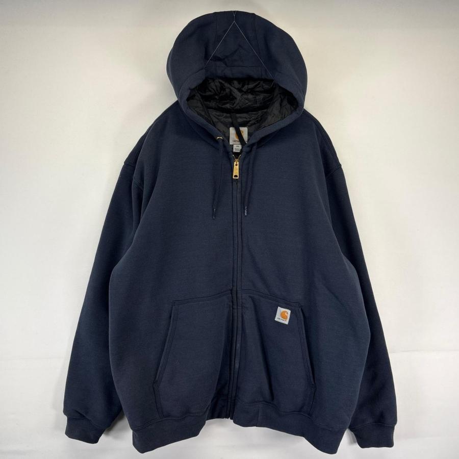 古着 カーハート Carhartt パーカー フルジップ 裏地付き 中綿 ワンポイントロゴ 大きいサイズ 2XL  ネイビー メンズ Carhartt（カーハート） 古着 パーカー フルジップ 裏地付き 中綿 ワン