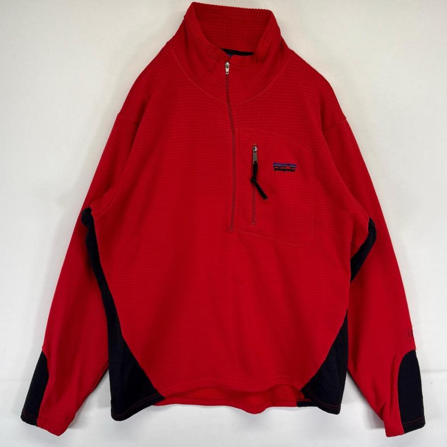古着 パタゴニア patagonia USA製 ハーフジップフリースジャケット レギュレーターフリース プルオーバー  R1 ワンポイントロゴ刺繍 M  レッド メンズ patagonia（パタゴニア） 古着 patagonia USA製 ハーフジップフリース