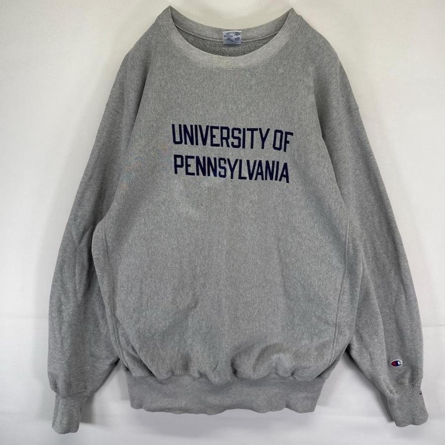 古着 90's/90年代 チャンピオン Champion スウェット トレーナー リバースウィーブ 二段プリント 大きいサイズ 2XL  グレー系 メンズ Champion（チャンピオン） 古着 90's/90年代 スウェット トレーナー