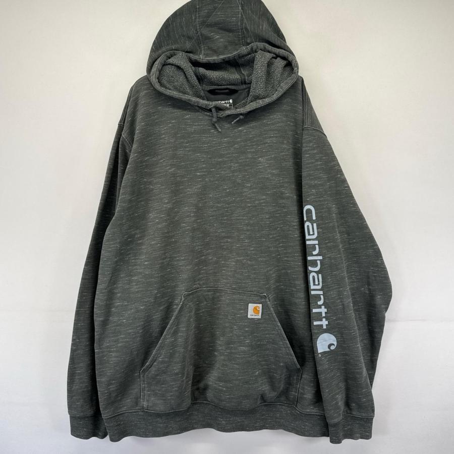 カーハート 袖 プリント スウェット フード パーカー メンズ XXL 古着