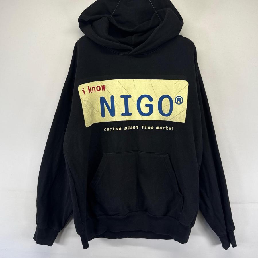 古着 アイノウニゴー I KNOW NIGO USA製 パーカー ヘビースウェット NIGOロゴプリント 厚手 L  ブラック系 メンズ 古着 アイノウニゴー I KNOW NIGO USA製 パーカー ヘビースウェット