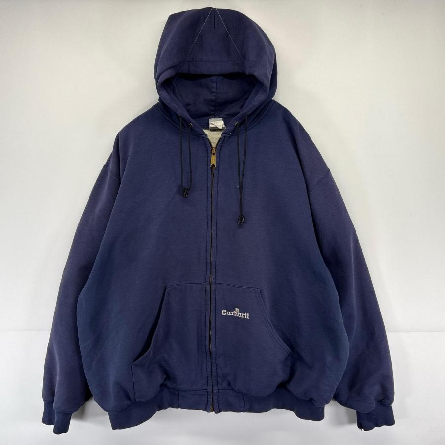 古着 カーハート Carhartt パーカー ロゴ フーディ 刺繍 大きいサイズ ワンポイント 裏地メッシュ  ネイビー系 メンズ Carhartt（カーハート） 古着 パーカー ロゴ フーディ 刺繍 大きい