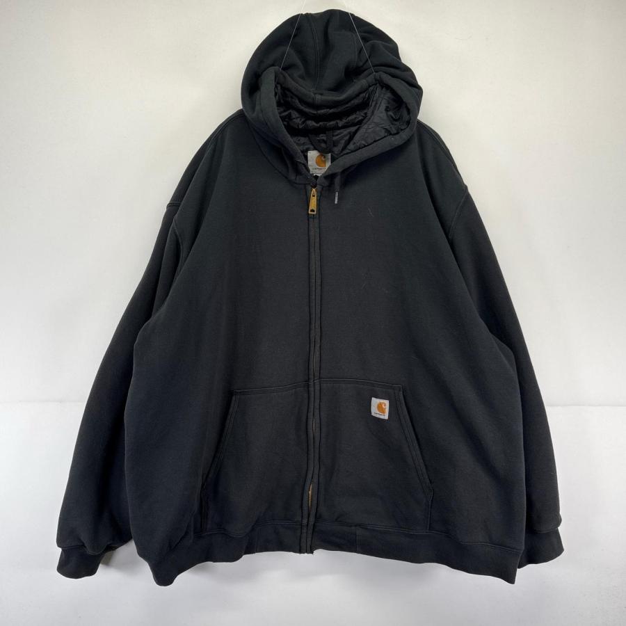 古着 カーハート Carhartt パーカー フルジップ 裏地ナイロン スウェット 大きいサイズ 中綿 4XL  ブラック系 メンズ Carhartt（カーハート） 古着 パーカー フルジップ 裏地ナイロン