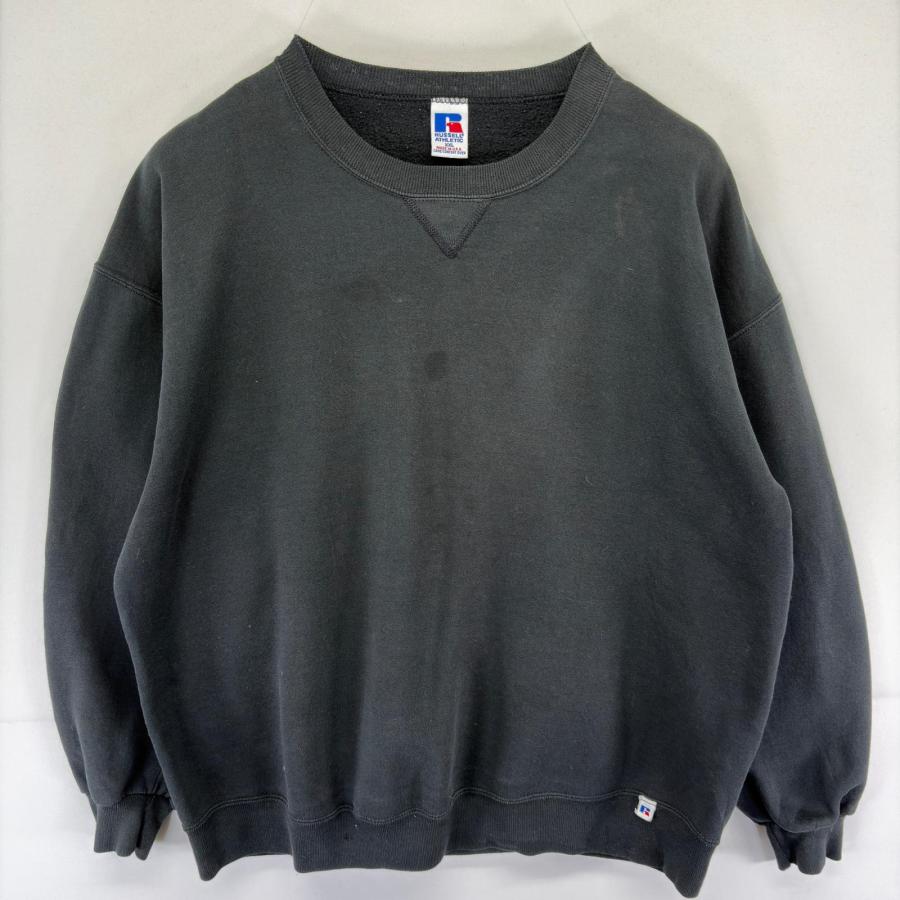 古着 ラッセル Russell USA製 スウェット 前Vガゼット 大きいサイズ クルーネック トレーナー 2XL  ブラック系 無地 メンズ 古着 ラッセル Russell USA製 スウェット 前Vガゼット 大きいサイズ