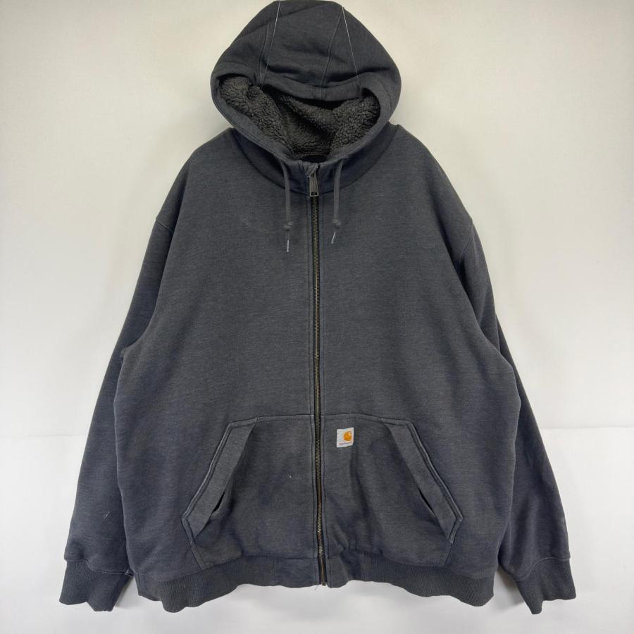 古着 カーハート Carhartt パーカー フルジップ ワンポイント ロゴ 大きいサイズ スウェット ボア 裏地付き 2XL  グレー メンズ Carhartt（カーハート） 古着 パーカー フルジップ ワンポイント ロゴ