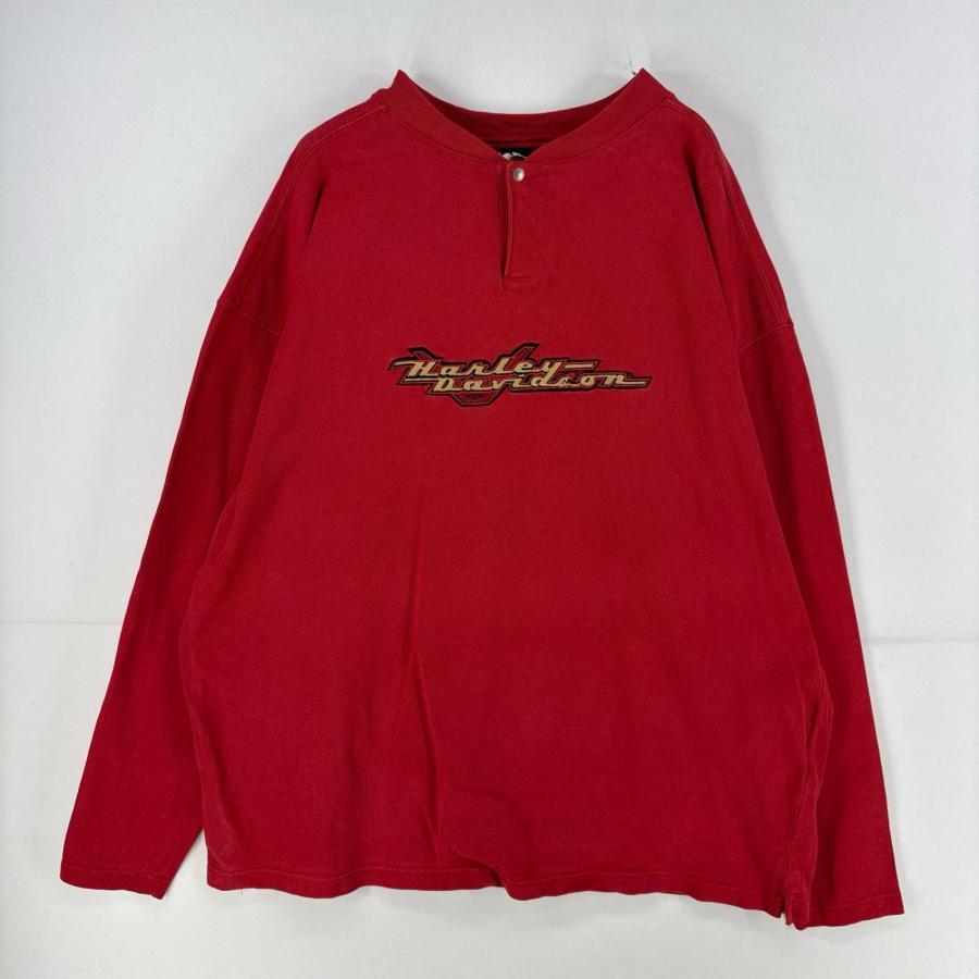 古着 ハーレーダビッドソン HARLEY DAVIDSON 長袖Tシャツ ボタン 刺繍