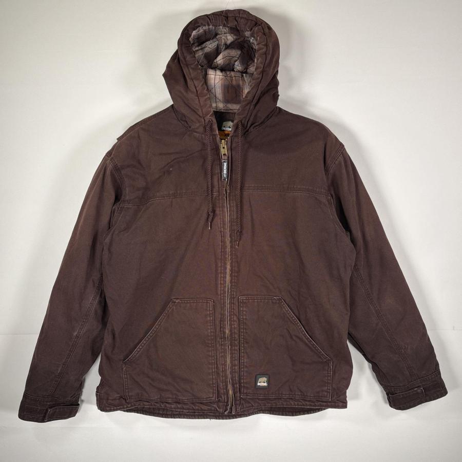 USA古着 BERNE ダック ワークジャケット 中綿入り 裏地チェック柄 XL