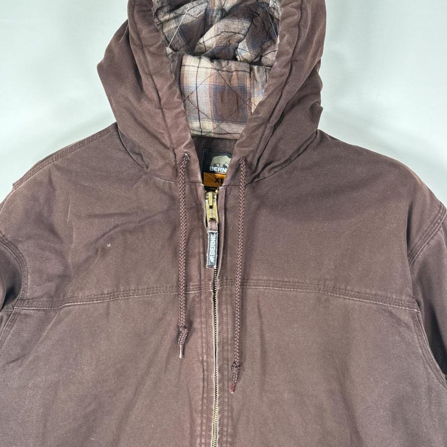 USA古着 BERNE ダック ワークジャケット 中綿入り 裏地チェック柄 XL