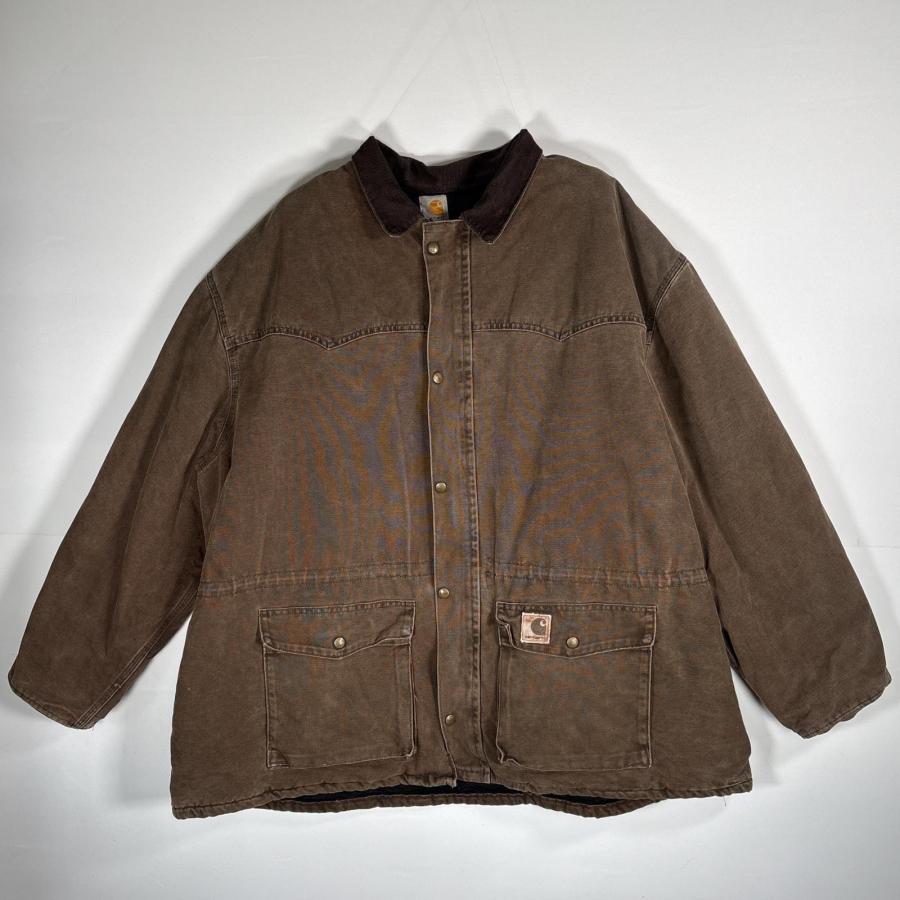 Carhartt ダックジャケット ブラウン 襟コーデュロイ Carhartt（カーハート） USA古着 ダックジャケット ビッグサイズ 襟