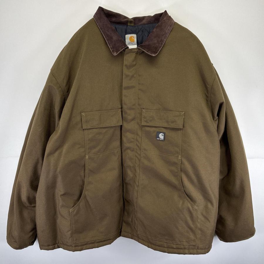古着 カーハート Carhartt ナイロンダックジャケット フルジップ 中綿 カバーオール 大きいサイズ ワーク ワンポイントロゴ  ブラウン系 メンズ Carhartt（カーハート） 古着 ナイロンダックジャケット フルジップ