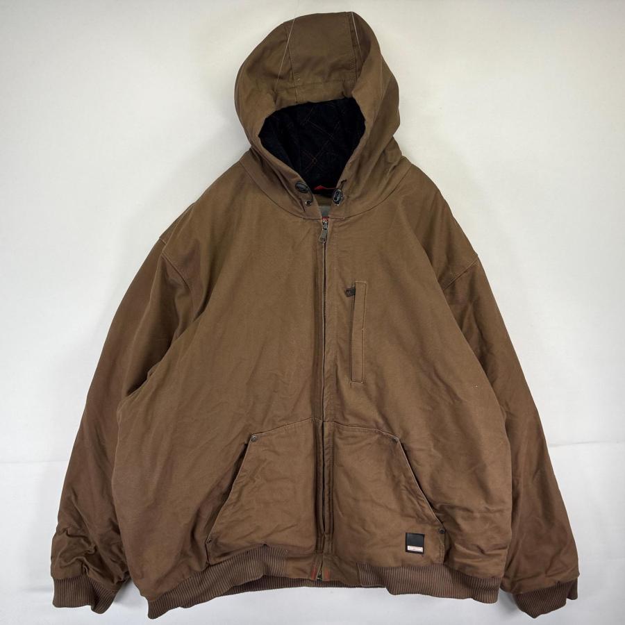 古着  CRAFTS MAN ダック ワークジャケット デトロイトジャケットタイプ 中綿 フルジップ ワンポイント XXL  ブラウン系 メンズ 古着 CRAFTS MAN ダック ワークジャケット デトロイトジャケットタイプ
