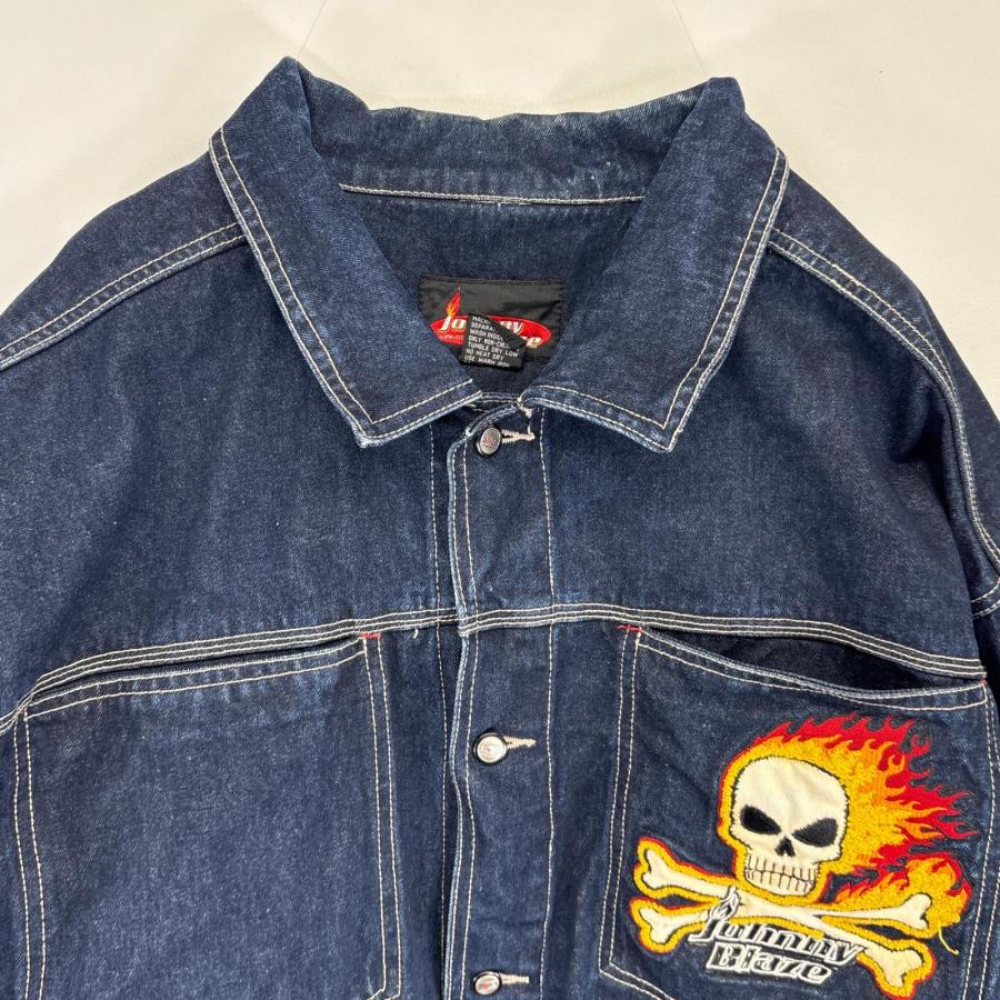 古着 Johnny Blaze デニムジャケット スカル刺繍 大きいサイズ