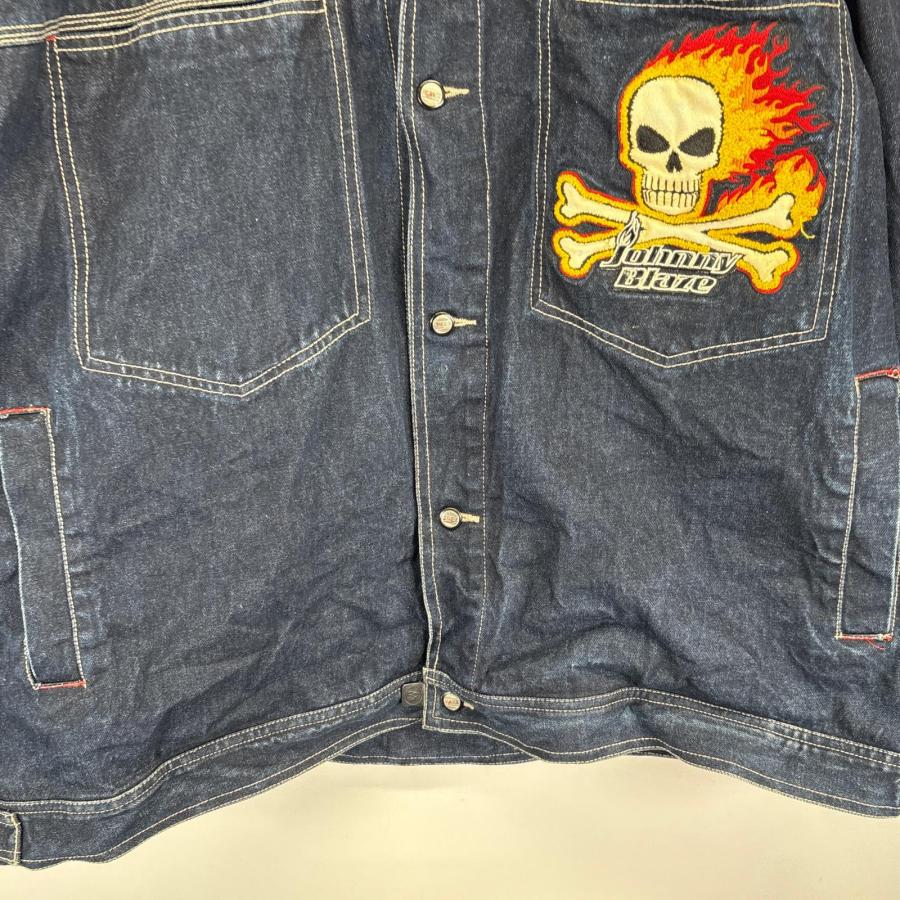 古着 Johnny Blaze デニムジャケット スカル刺繍 大きいサイズ
