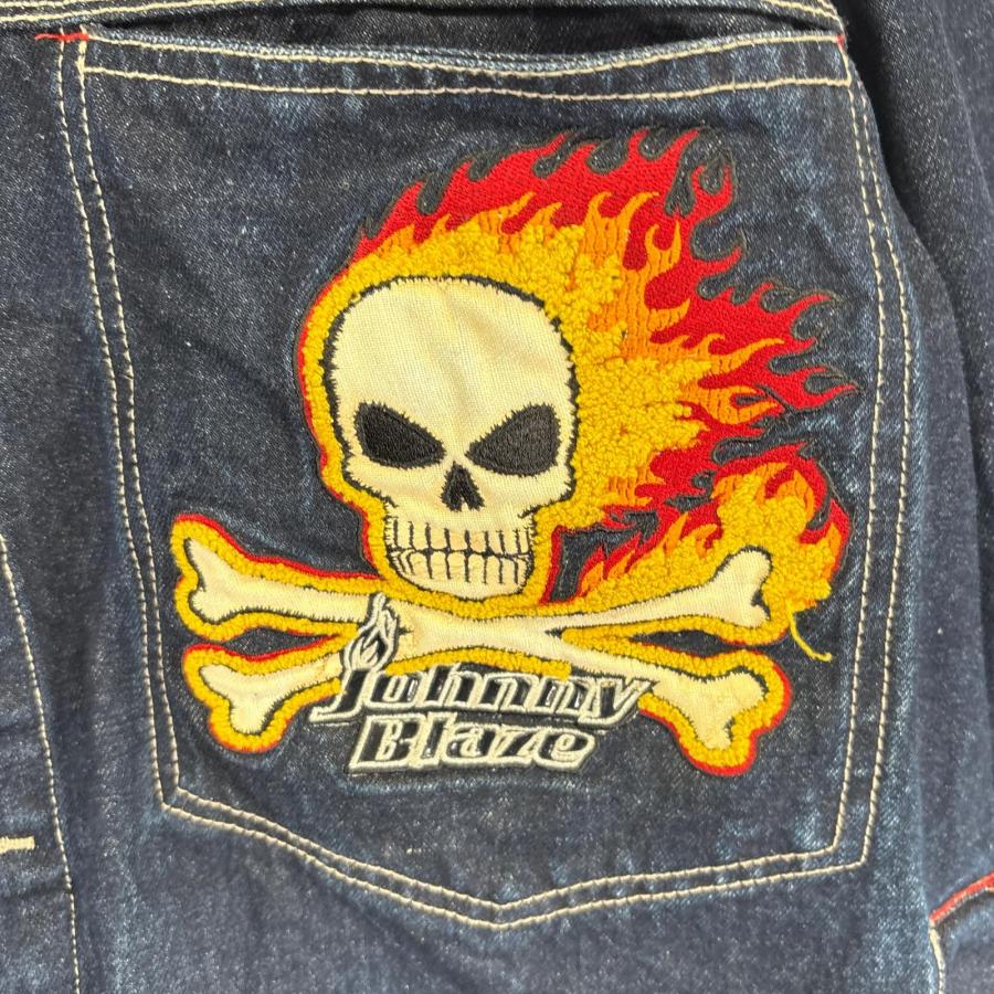 古着 Johnny Blaze デニムジャケット スカル刺繍 大きいサイズ