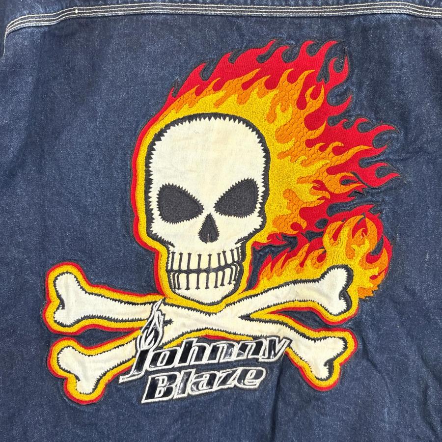 古着 Johnny Blaze デニムジャケット スカル刺繍 大きいサイズ
