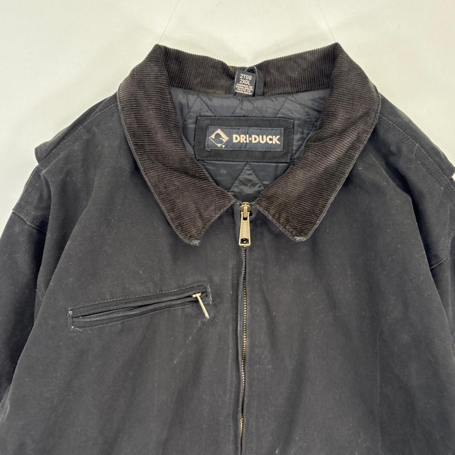 古着  DRI−DUCK ワークジャケット ダック地 デトロイトジャケットタイプ 中綿 大きいサイズ フルジップ 2XLT  ブラック メンズ 古着 DRI−DUCK ワークジャケット ダック地 デトロイトジャケット