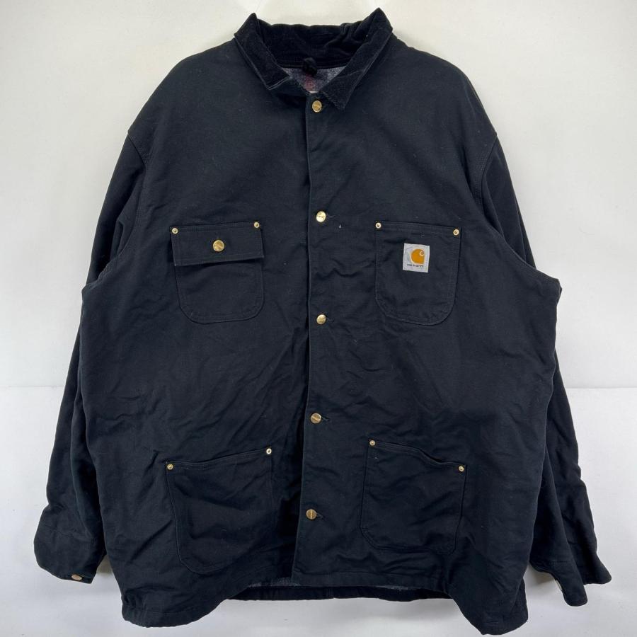 古着 カーハート Carhartt ワークジャケット ワンポイントロゴ ミシガンチョアコート 襟コーデュロイ 3XLT  ブラック メンズ Carhartt（カーハート） 古着 ワークジャケット ワンポイントロゴ
